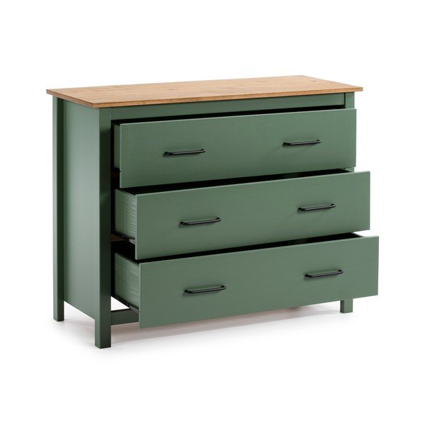 Zelena/u prirodnoj boji niska komoda od masivnog bora 100x80 cm Miranda – Marckeric-image-3