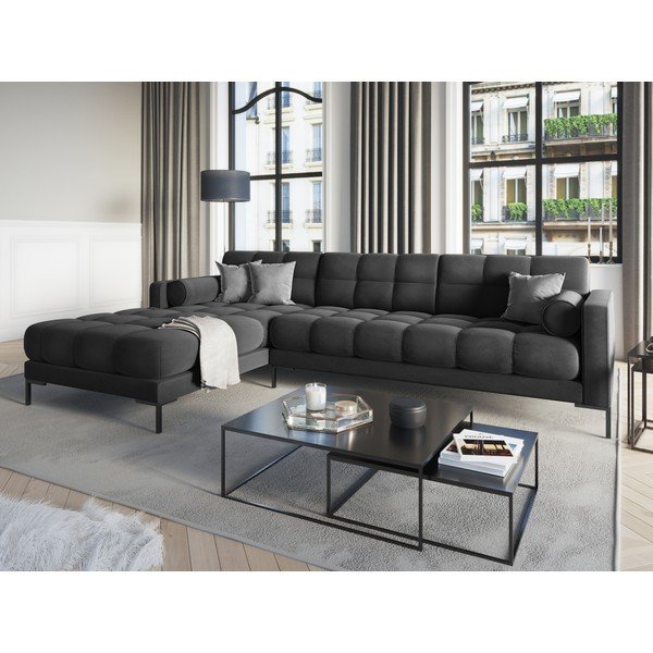 Tamno siva baršunasta kutna garnitura Cosmopolitan Design Bali, lijevi kut-image-1