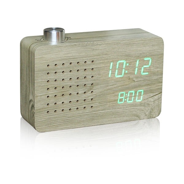 Svijetlosmeđa budilica i radio sa zelenim LED zaslonom i Gingko Radio Click Clock