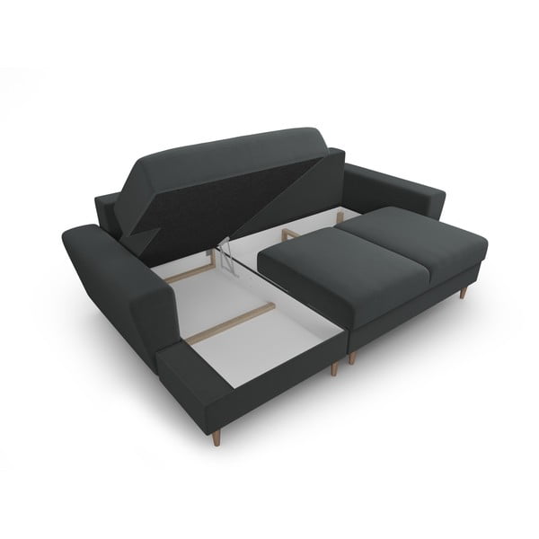 Tamno siva baršunasti sklopiva/s prostorom za odlaganje kutna garnitura (s lijevim kutom/s ležaljkom) Kyoto – Cosmopolitan Design-image-3