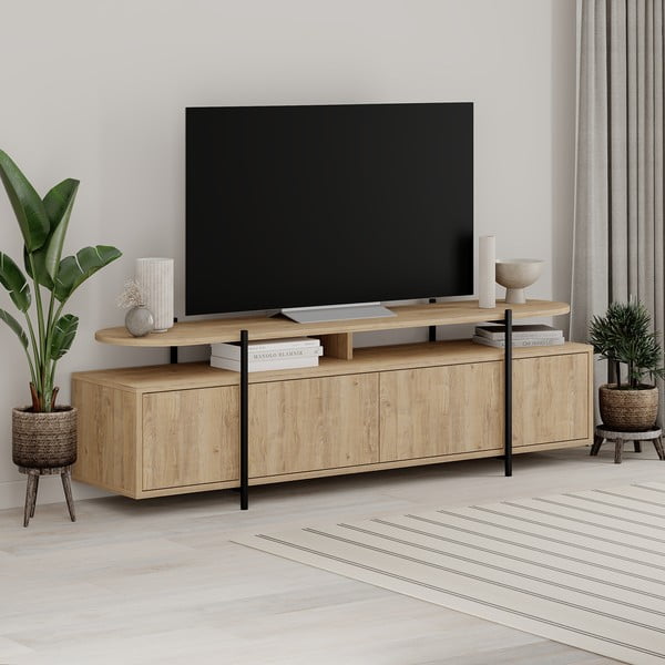 TV komoda u dekoru hrasta u prirodnoj boji 160x48 cm Hinoa – Marckeric-image-4