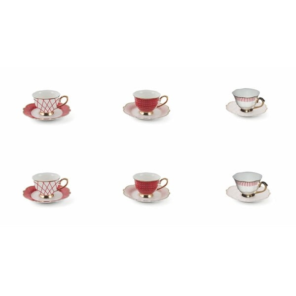 Set od 6 porculanskih šalica s tanjurićem Villa d&#39;Este Wonderland Red Set, 90 ml