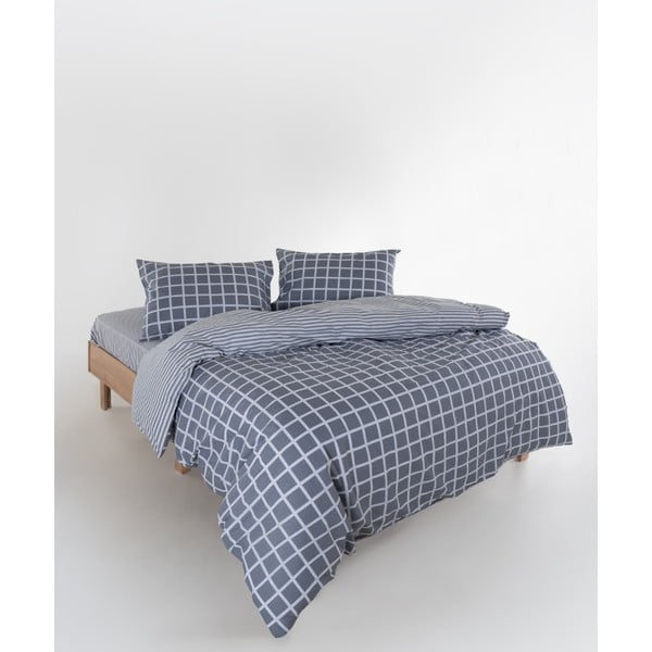 Siva posteljina za bračni krevet/za produženi krevet od renforce pamuka 240x220 cm Linear Calm Geometric – Mila Home Luxury-image-2