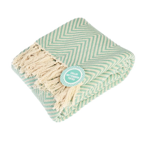 Mentol zelena pamučna deka 150x235 cm Herringbone – Rex London