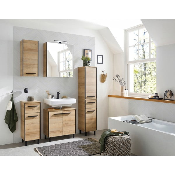 Zidni ormarić za ispod umivaonika u dekoru hrasta u prirodnoj boji 53x60 cm Quickset 395 – Pelipal-image-1