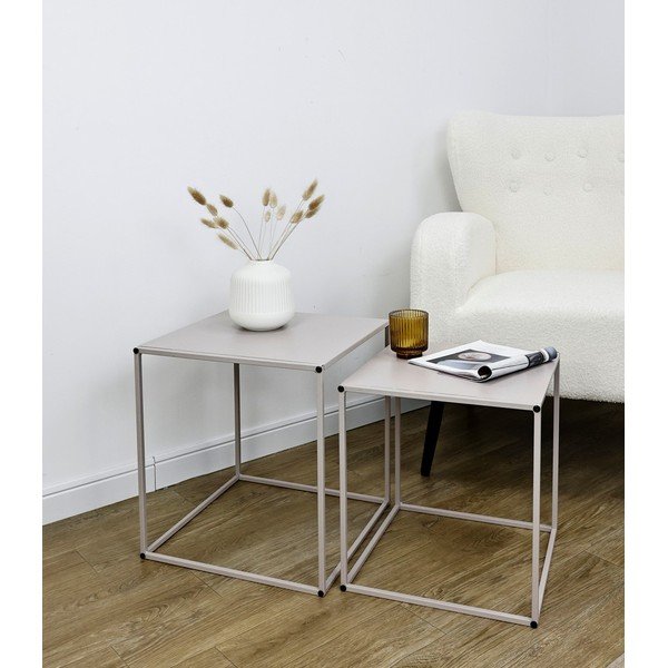 Bež metalni stolići za kavu u setu 2 kom 38x38 cm Alrik – Yes Everyday-image-1