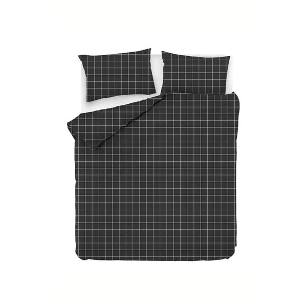 Crna produžena pamučna posteljina za bračni krevet 200x220 cm Piga - Mijolnir
