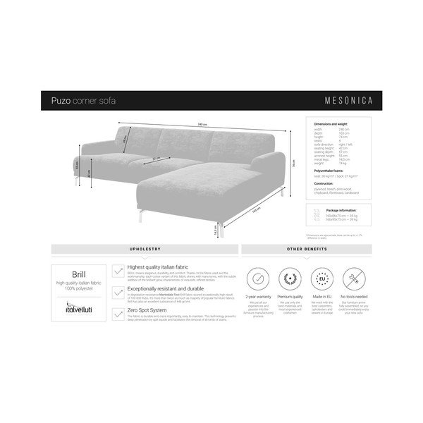 Plava kutna garnitura na metalnim nogama MESONICA Puzo, lijevi kut-image-1