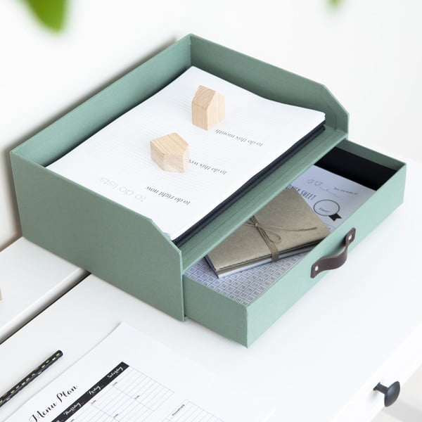 Zeleni kartonski uredski organizator za ladicu/za dokumente Walter Canvas Paper Laminate – Bigso-image-3