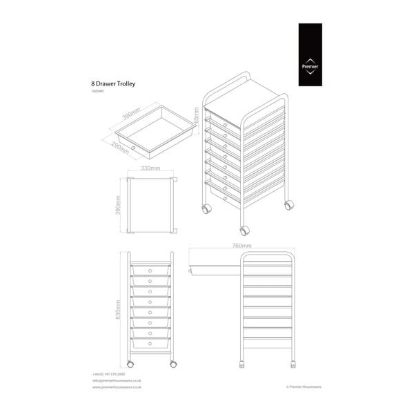 Bijeli/u srebrnoj boji plastični regal na kotačima 33x83 cm – Premier Housewares-image-1