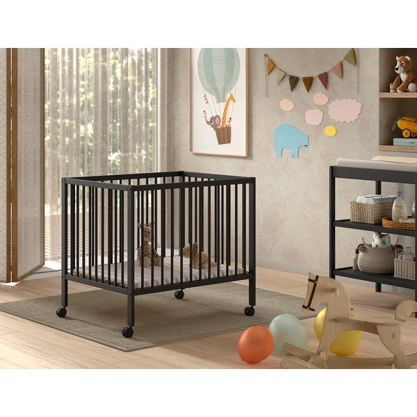 Antracitno sivi putni krevetić od masivne bukve s podesivom visinom/na kotačićima 95x75 cm Dino – Vipack-image-1