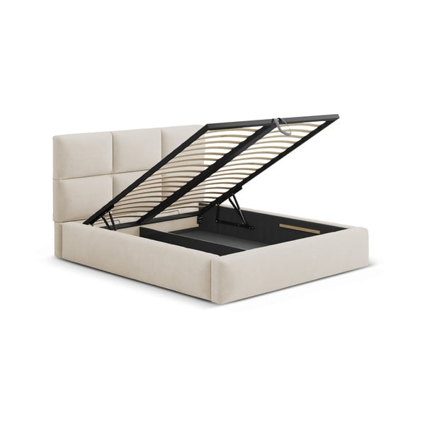 Bež tapecirani bračni krevet s prostorom za odlaganje s podnicom 200x200 cm Libera – Windsor & Co Sofas-image-2