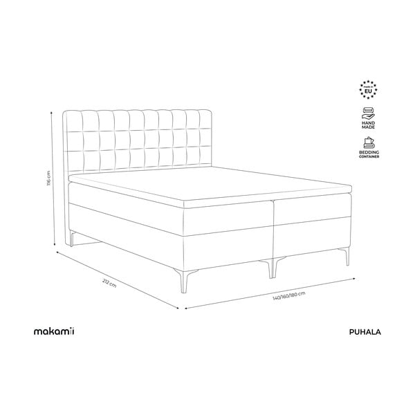 Smeđe-sivi boxspring krevet s prostorom za odlaganje 180x200 cm Puhala – Makamii-image-3