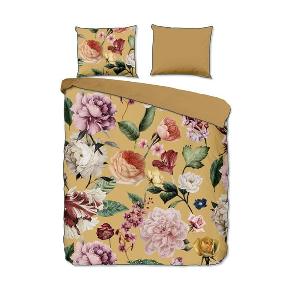 Oker žuta posteljina za bračni krevet/za produženi krevet od pamučnog satena 240x220 cm Fiori – Descanso