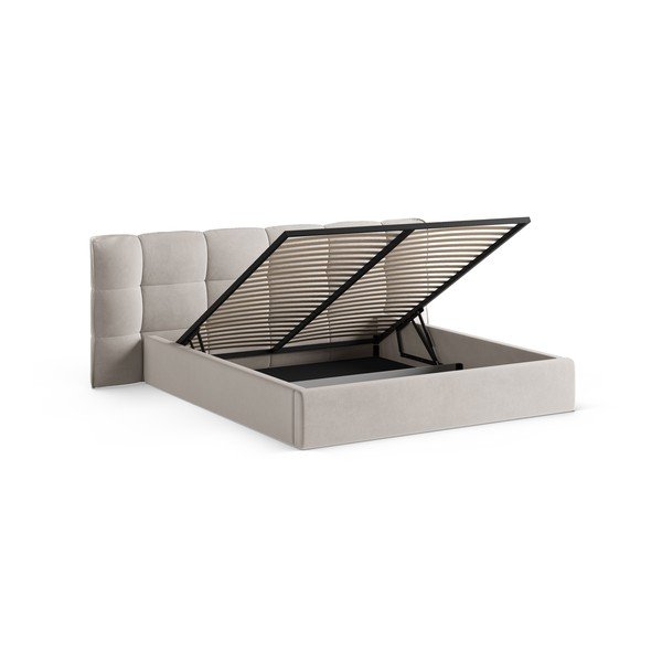 Bež tapecirani bračni krevet s prostorom za odlaganje s podnicom 200x200 cm Eric – Micadoni -image-2