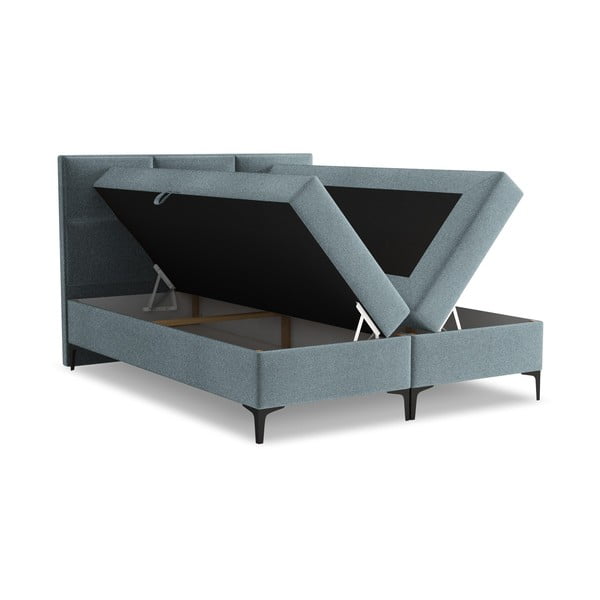 Svijetlo plavi boxspring krevet s prostorom za odlaganje 180x200 cm Pakalana – Makamii-image-1