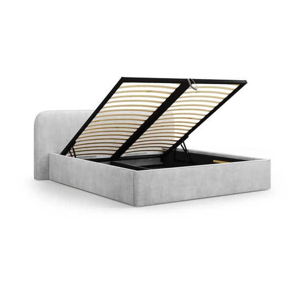 Svijetlo sivi tapecirani bračni krevet s prostorom za odlaganje s podnicom 200x200 cm Elizabeth – Micadoni -image-2
