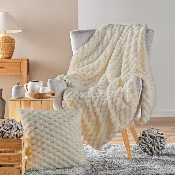 Deka od mikropliša boje slonovače 180x220 cm Frosty – douceur d'intérieur-image-4