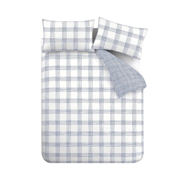 Bijela/plava pamučna posteljina za bračni krevet 200x200 cm Marlow Check – Bianca