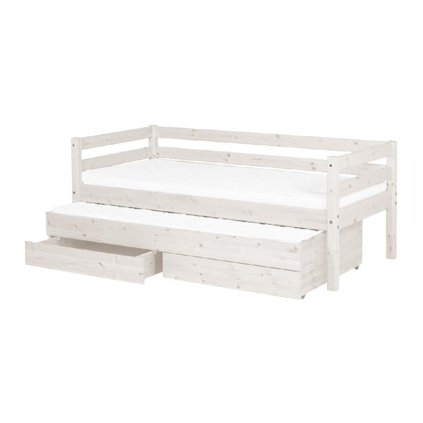 Bijeli dječji krevet od borovine s dodatnim ležajem na izvlačenje i 2 ladice Flexa Classic, 90 x 200 cm