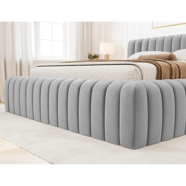 Svijetlo sivi tapecirani bračni krevet s prostorom za odlaganje s podnicom 140x200 cm Carilla – ELTAP-image-3