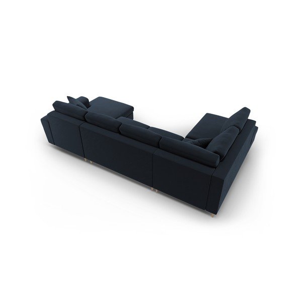 Tamno plava baršunasti sklopiva/s prostorom za odlaganje kutna garnitura (s lijevim kutom/u obliku slova "U") Kyoto – Cosmopolitan Design-image-4