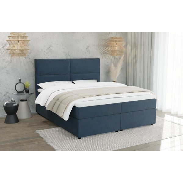 Tamno plavi boxspring krevet s prostorom za odlaganje 140x200 cm Rico – Ropez-image-1