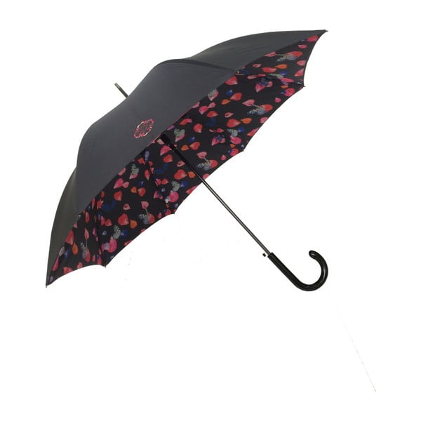 Crni štapićasti kišobran s ružičastim detaljima Ambiance Enamorado, ⌀ 104 cm