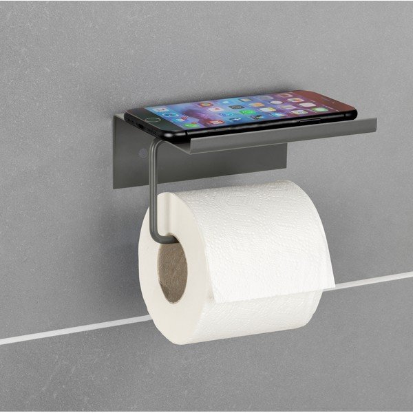 Antracitno sivi metalni samoljepljiv/s policom držač toaletnog papira Desulo – Wenko-image-1