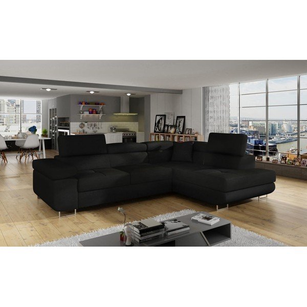 Crna sklopiva/s prostorom za odlaganje kutna garnitura (s desnim kutom/u obliku slova L) Anton – ELTAP-image-3