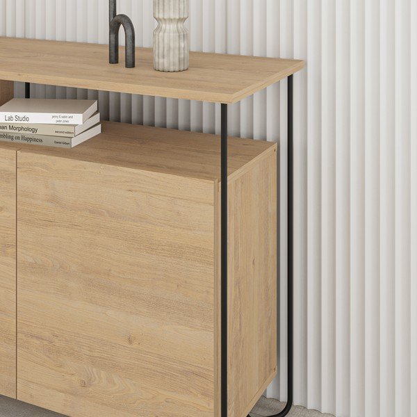 Niska komoda u dekoru hrasta u prirodnoj boji 130x80 cm Dilly – Marckeric-image-2