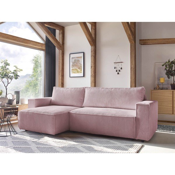 Svijetlo ružičasta sklopiva kutna garnitura od samta (promjenjiva) Nihad – Bobochic Paris-image-1