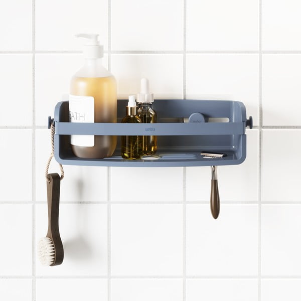 Plava kupaonska polica od reciklirane plastike s postavljanjem bez bušenja Flex – Umbra-image-2