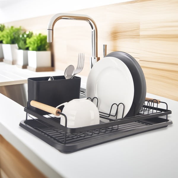 Crni metalni ocjeđivač za posuđe 43x23,5 cm Radka – Orion-image-1