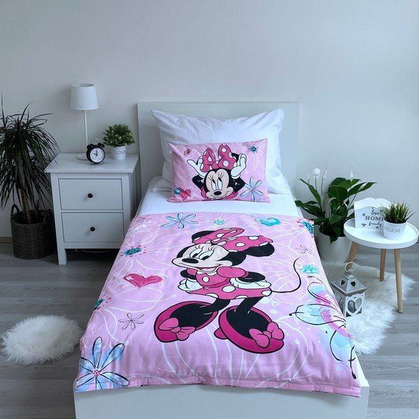Ružičasta pamučna dječja posteljina za dječji krevetić 100x135 cm Minnie Flowers  – Jerry Fabrics-image-1
