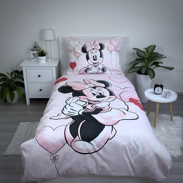 Ružičasta pamučna dječja posteljina za krevet za jednu osobu 140x200 cm Minnie "Balloon" – Jerry Fabrics-image-1