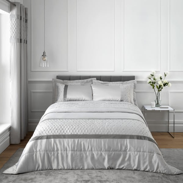 Sivi satenski prekrivač za bračni krevet 240x260 cm Sequin Cluster – Catherine Lansfield