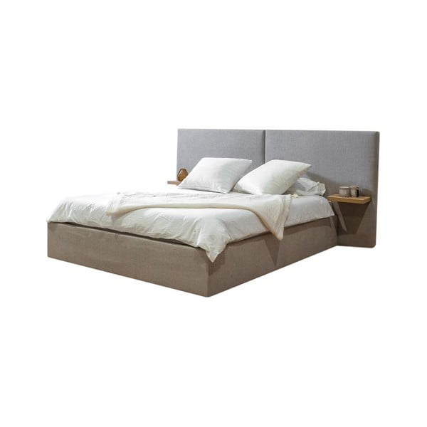 Svijetlo sivi tapecirani bračni krevet s prostorom za odlaganje s podnicom 160x200 cm Blandine – Bobochic Paris