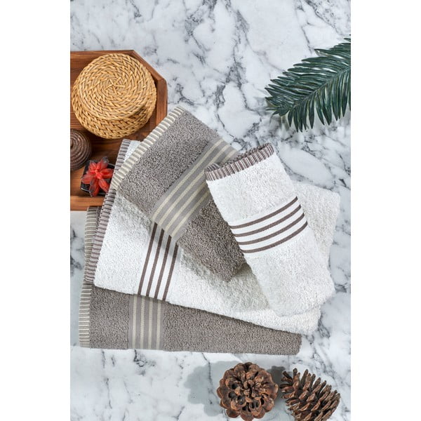Krem/smeđe-sivi pamučni set ručnika 4 kom – Mila Home-image-4