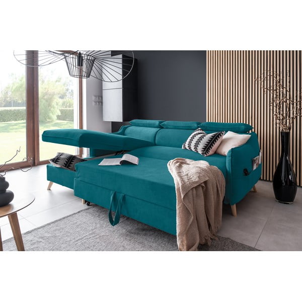 Tirkizna baršunasta sklopiva kutna garnitura (s lijevim kutom) Sweet Harmony – Miuform-image-4