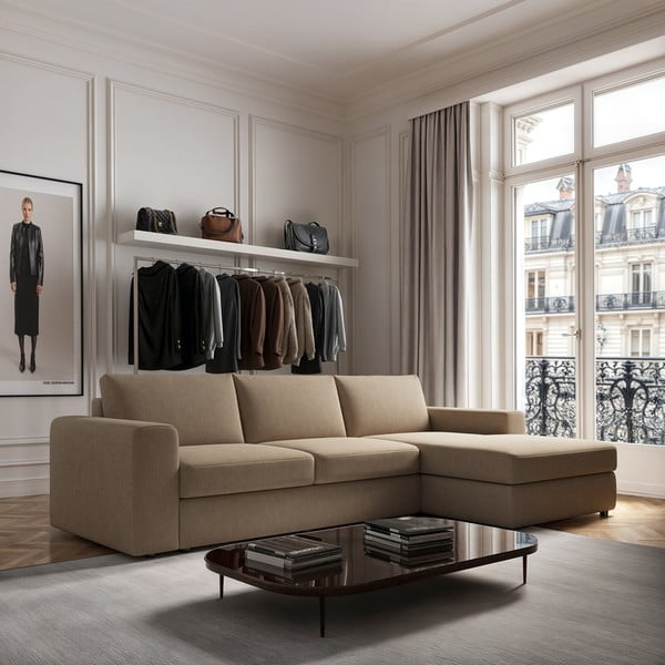 Svjetlo smeđa baršunasti kutna garnitura (s desnim kutom/s ležaljkom) Baga – Rodier-image-1