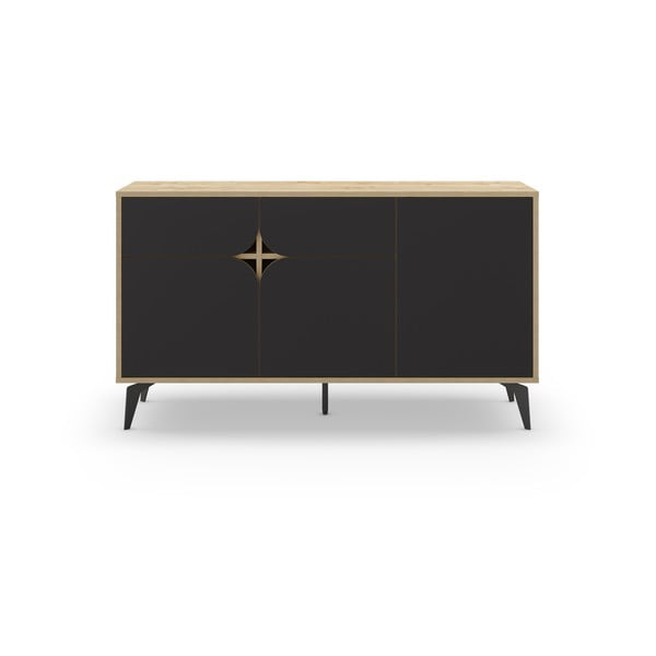 Crna/u prirodnoj boji niska komoda u dekoru hrasta 140x79 cm Nola – Marckeric