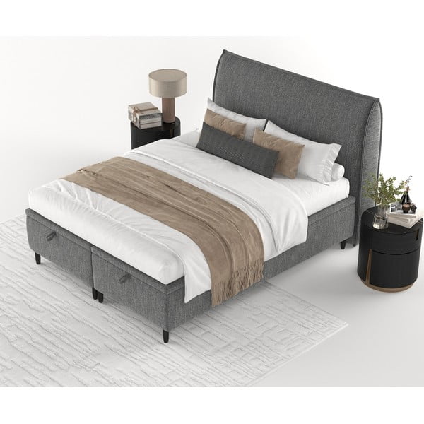 Sivi tapecirani bračni krevet s prostorom za pohranu 200x200 cm Pearl – Maison de Rêve-image-4
