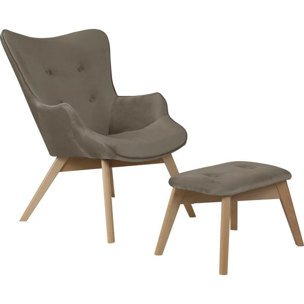 Svjetlo smeđa baršunasta fotelja s naslonjačem za noge Niko – Ropez
