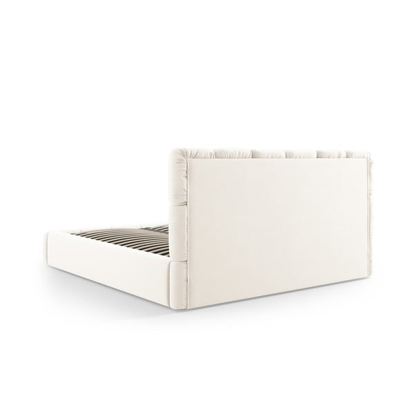 Krem baršunasti tapecirani bračni krevet s prostorom za odlaganje s podnicom 140x200 cm Bellis – Micadoni -image-4