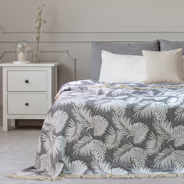 Sivi pokrivač DecoKing Tropical Leafes, 240 x 260 cm-image-3
