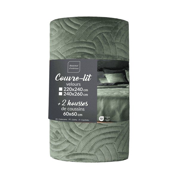 Zeleni set prekrivača i jastučnice od samta 220x240 cm Solange – douceur d'intérieur