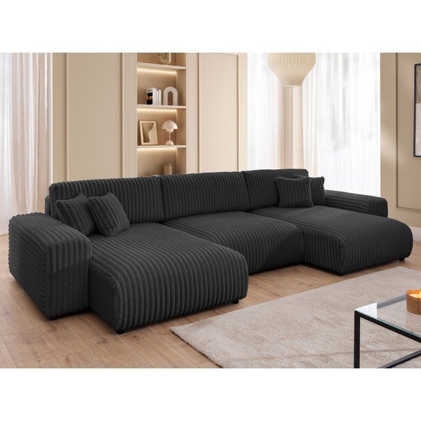 Tamno siva sklopiva/s prostorom za odlaganje kutna garnitura od samta (u obliku slova "U") Sarina – Ropez-image-4