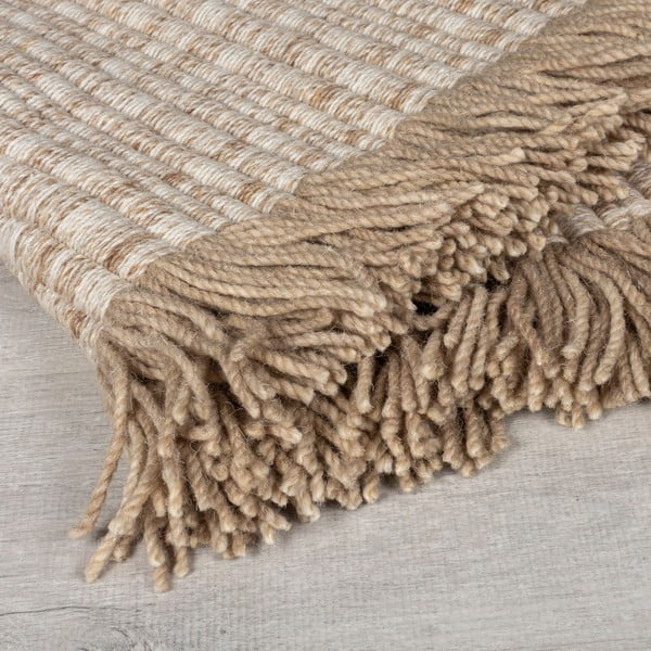 Bež ručno rađen tepih od mješavine vune 120x170 cm Rene Fringed Ribbed – Flair Rugs-image-2