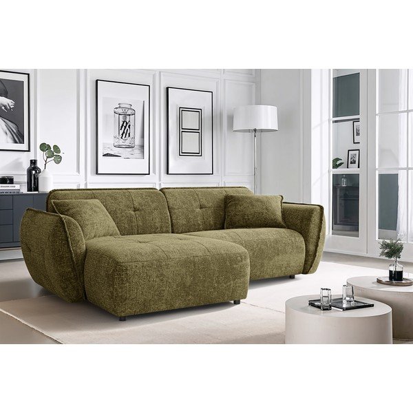 Zelena kutna garnitura od šenila (s lijevim kutom/s ležaljkom) Nelia – Ropez-image-1